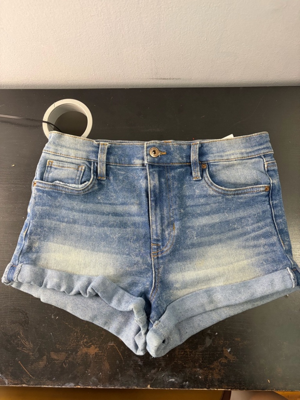 Denim High-Rise Rolled Hem Shorts - Blue